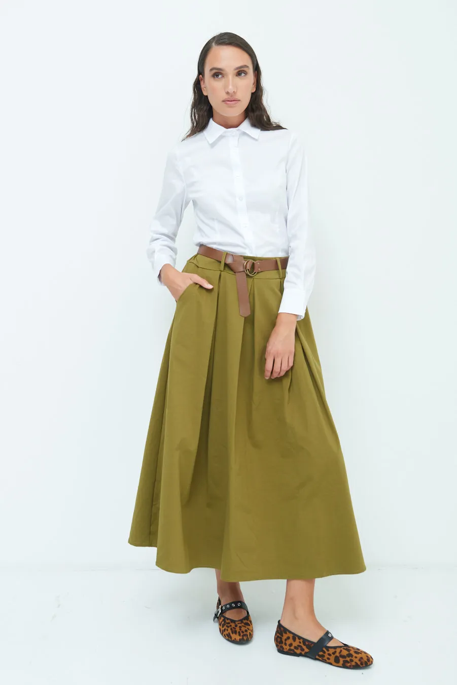 Pleated A-line midi skirt wholesale