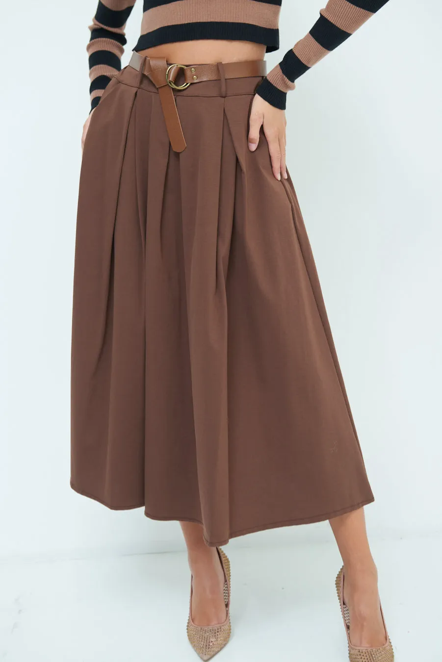 Pleated A-line midi skirt wholesale