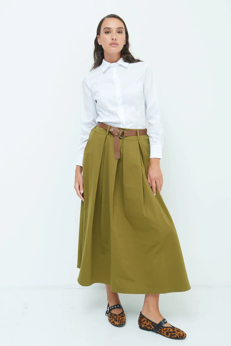 Pleated A-line midi skirt wholesale