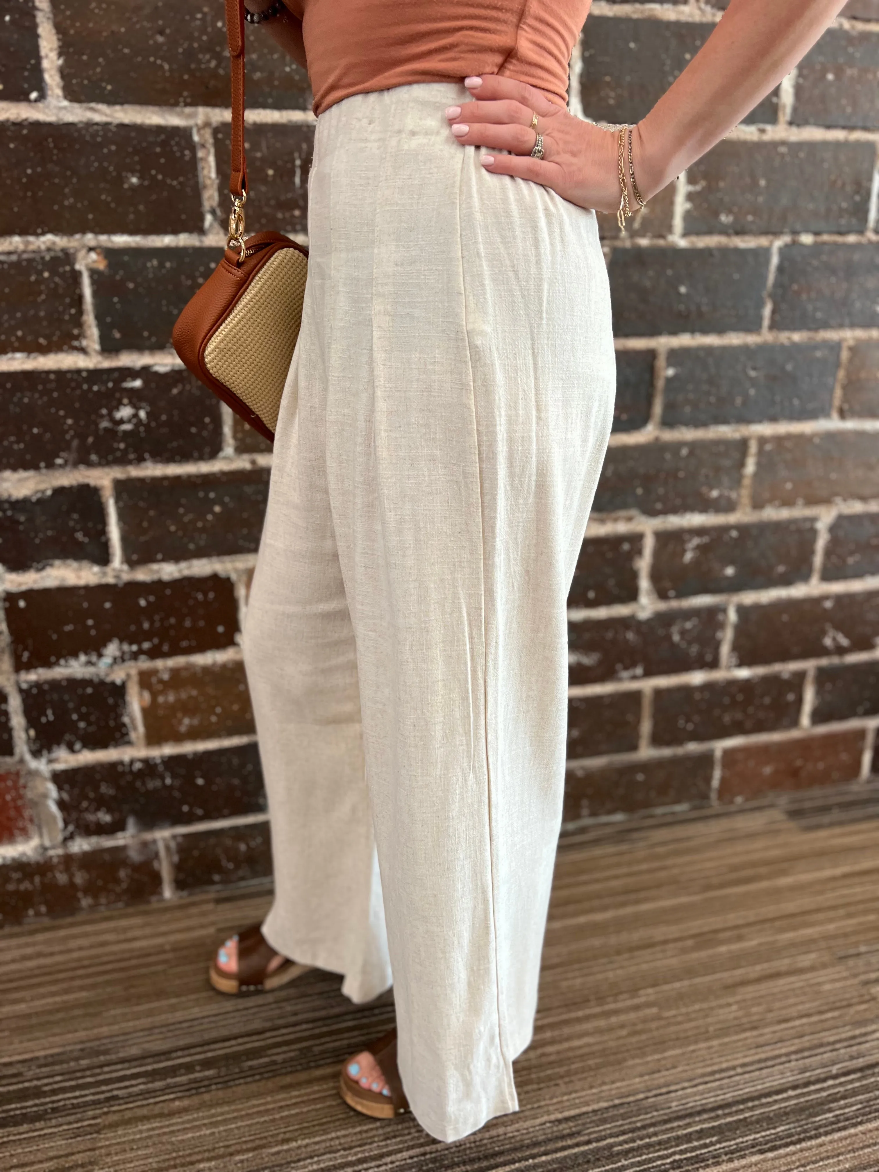 Pleated Cropped Palazzo Linen Pants