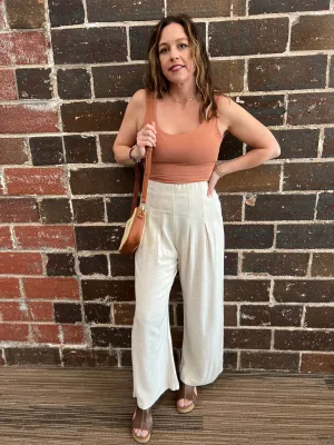 Pleated Cropped Palazzo Linen Pants