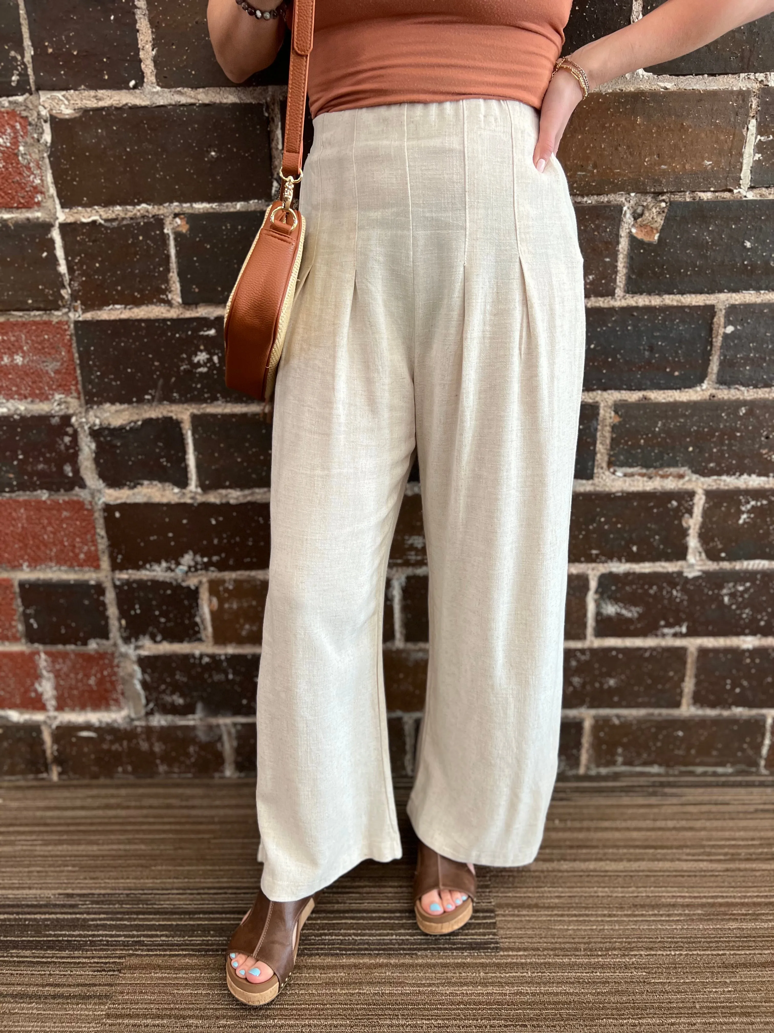 Pleated Cropped Palazzo Linen Pants