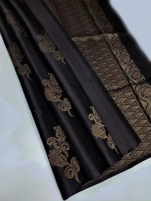 Preferable Black Soft Silk Saree With Rhapsodic Blouse Piece