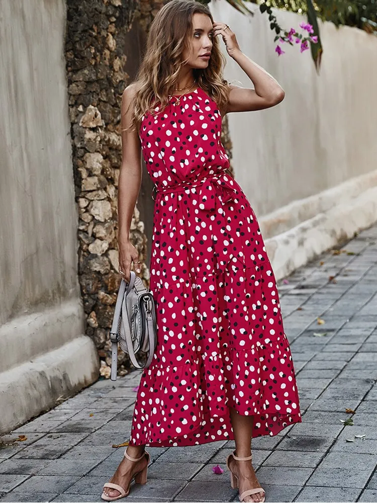 Priscilla Summer Polka-Dot Long Dress