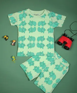 Rhino Pattern Half Sleeves T-Shirt & Shorts Set