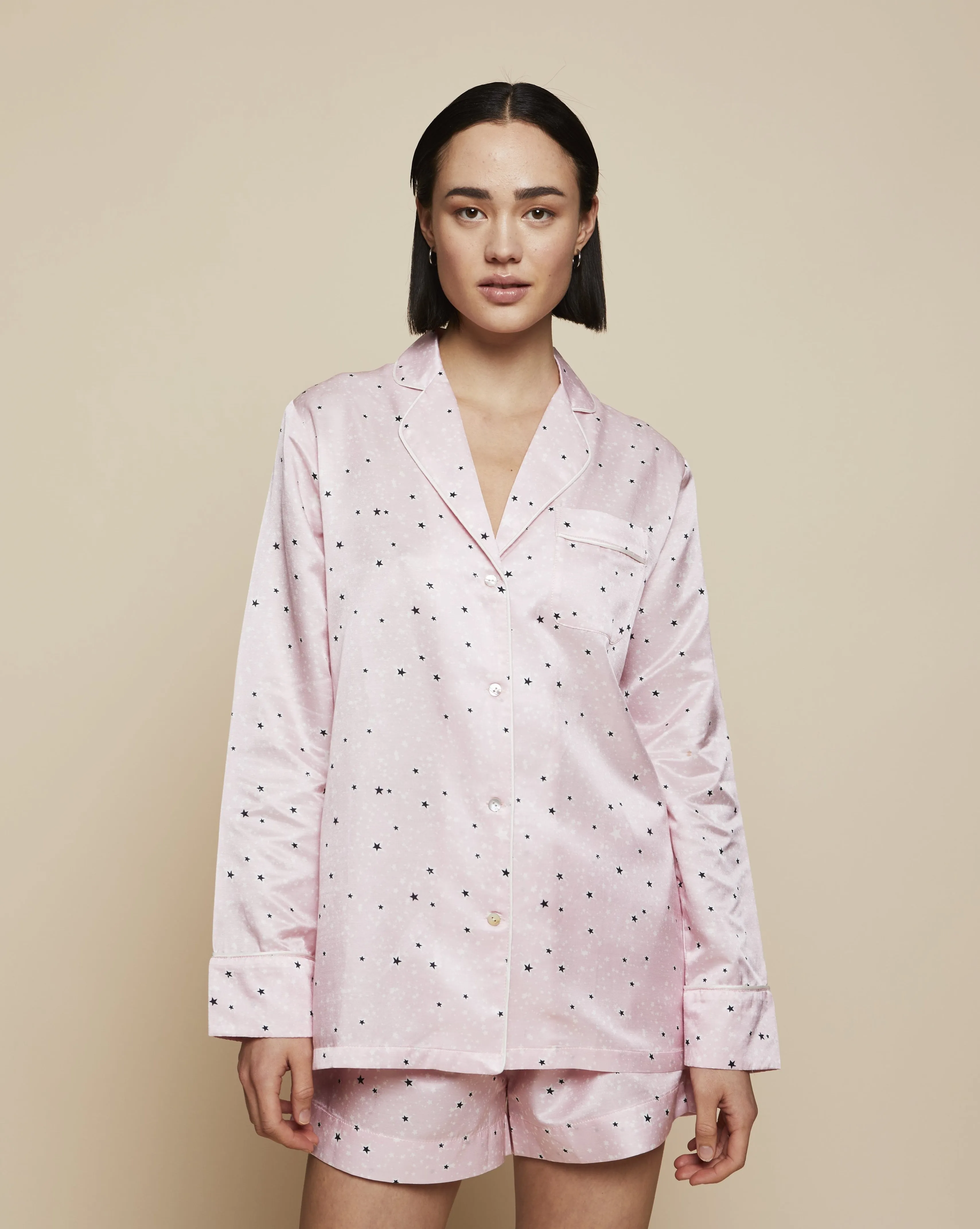 Ronja Cotton Silk Pyjama in Powder Stars - Shorts