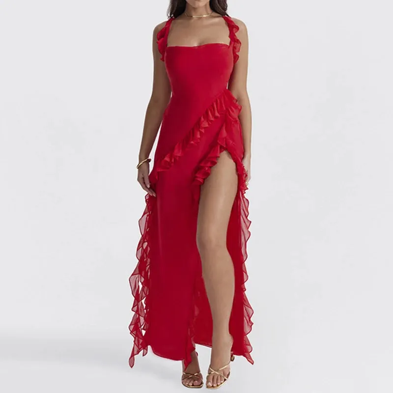 Sexy Ruffles Summer Elegant Maxi Dresses For Women Backless