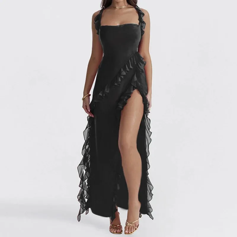 Sexy Ruffles Summer Elegant Maxi Dresses For Women Backless