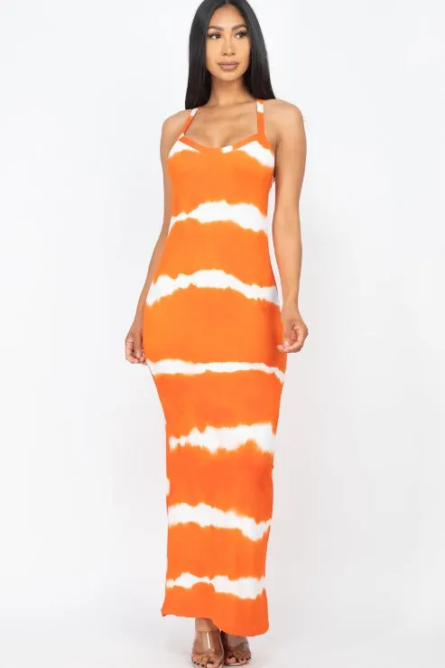 Stripe Tie-Dye Printed Maxi Dress