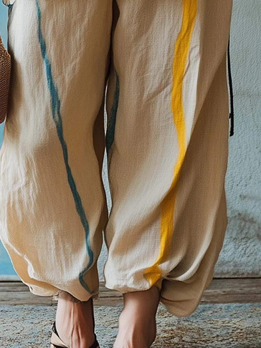 Striped Oversize V-Neck Linen Set