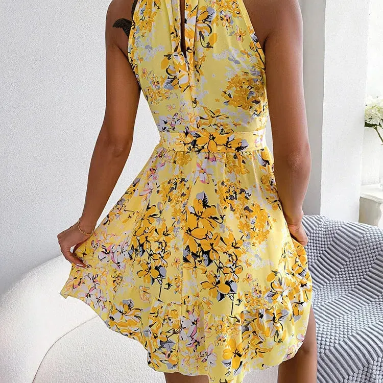 Summer Women Sexy Floral Print Short Dress Casual Halter