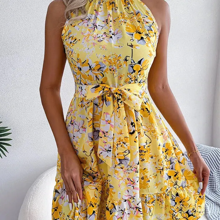 Summer Women Sexy Floral Print Short Dress Casual Halter