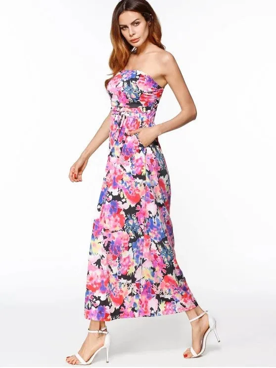 TastyHottie - Cheap Maxi Print Bandeau Dress