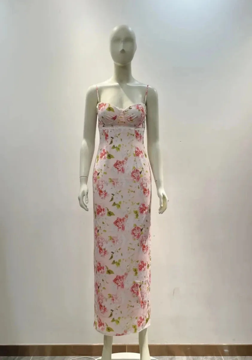 Trend4us Women's Floral Sweetheart Spaghetti Strap Maxi Dress