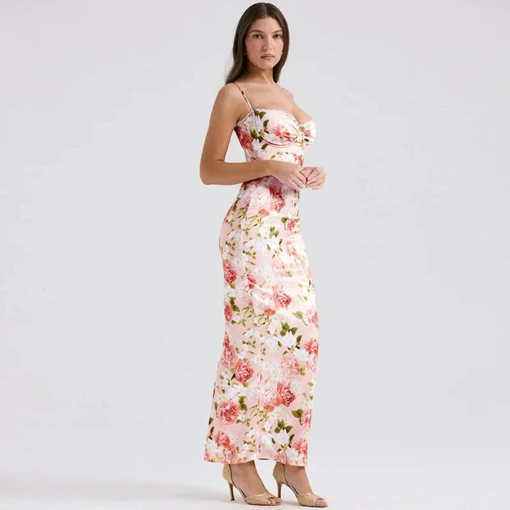 Trend4us Women's Floral Sweetheart Spaghetti Strap Maxi Dress