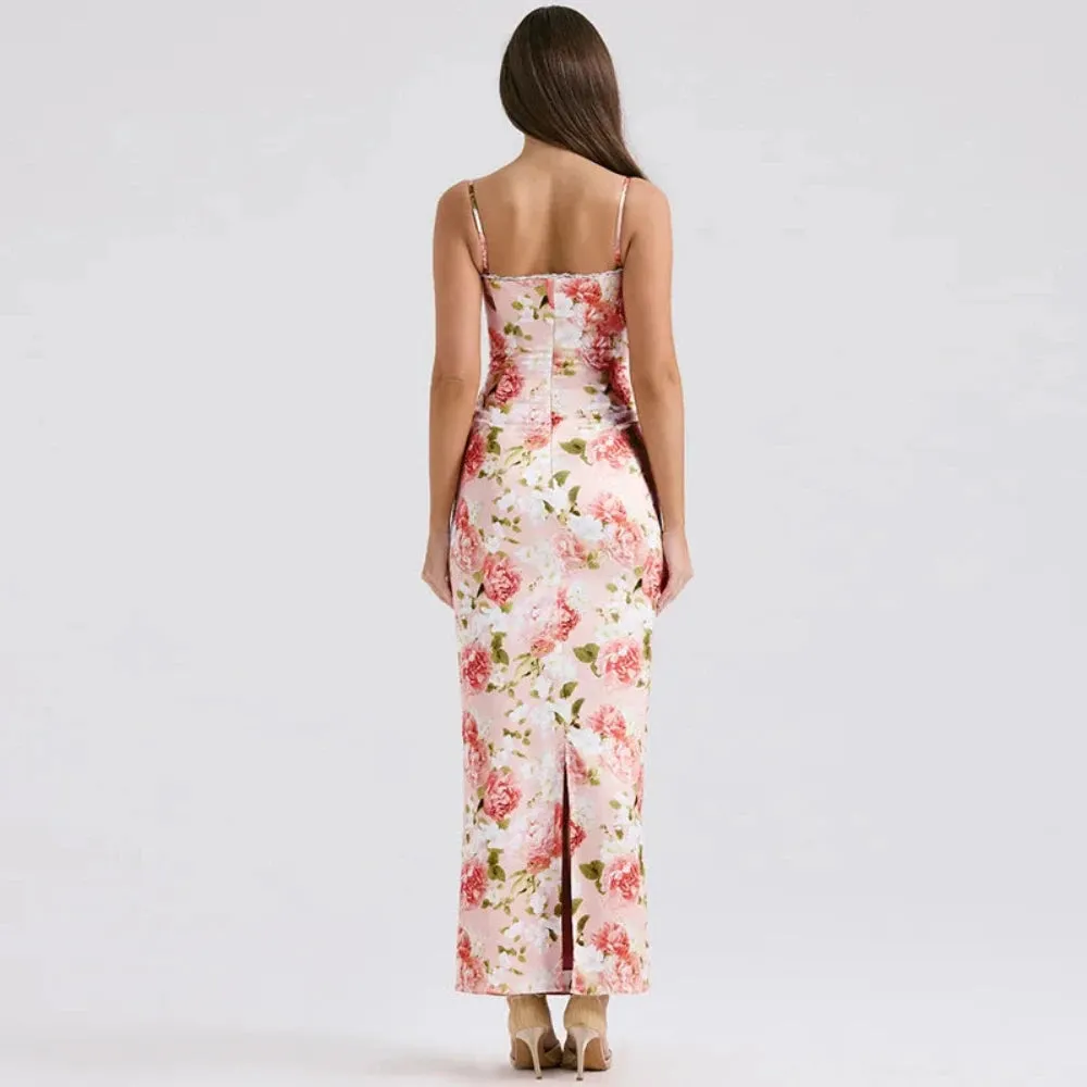 Trend4us Women's Floral Sweetheart Spaghetti Strap Maxi Dress