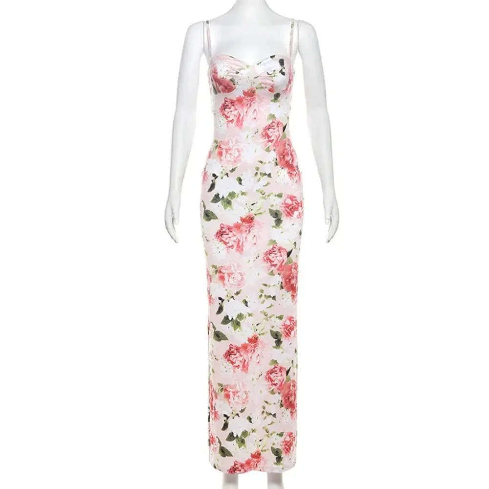 Trend4us Women's Floral Sweetheart Spaghetti Strap Maxi Dress