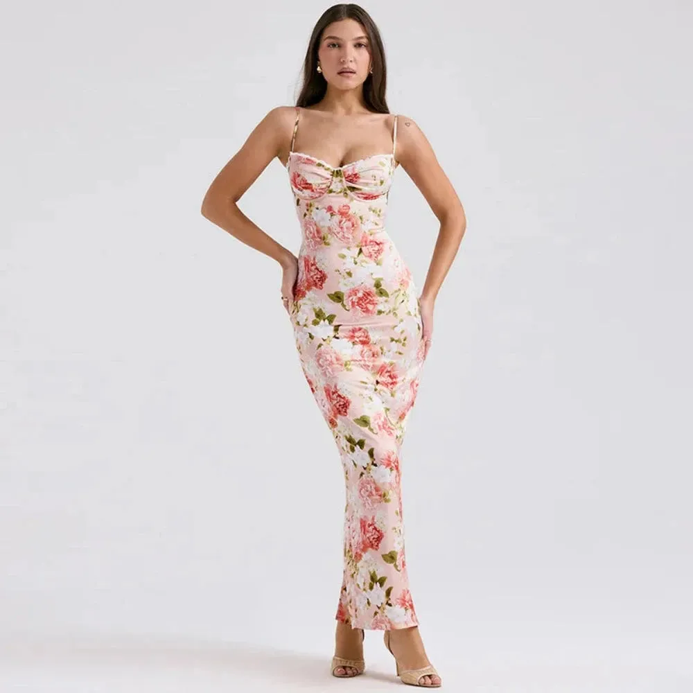 Trend4us Women's Floral Sweetheart Spaghetti Strap Maxi Dress