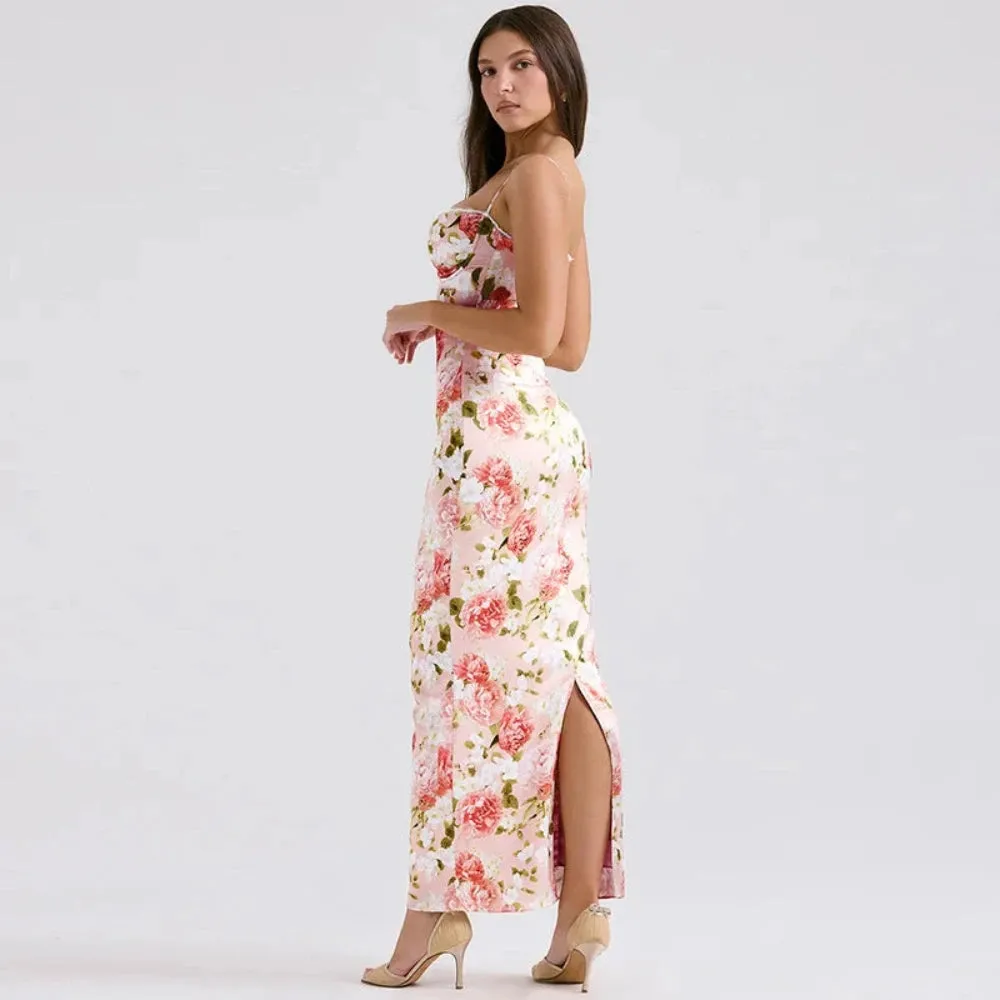 Trend4us Women's Floral Sweetheart Spaghetti Strap Maxi Dress