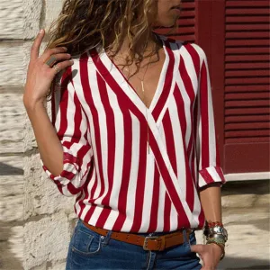 v neck long sleeve chiffon striped blouse casual shirt dress