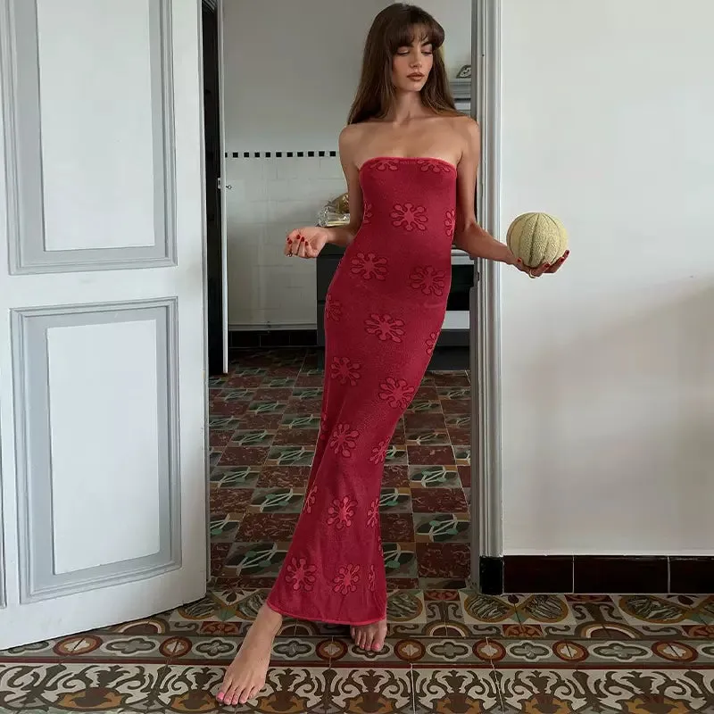 Vvsha Eden Knitted Strapless Maxi Dress