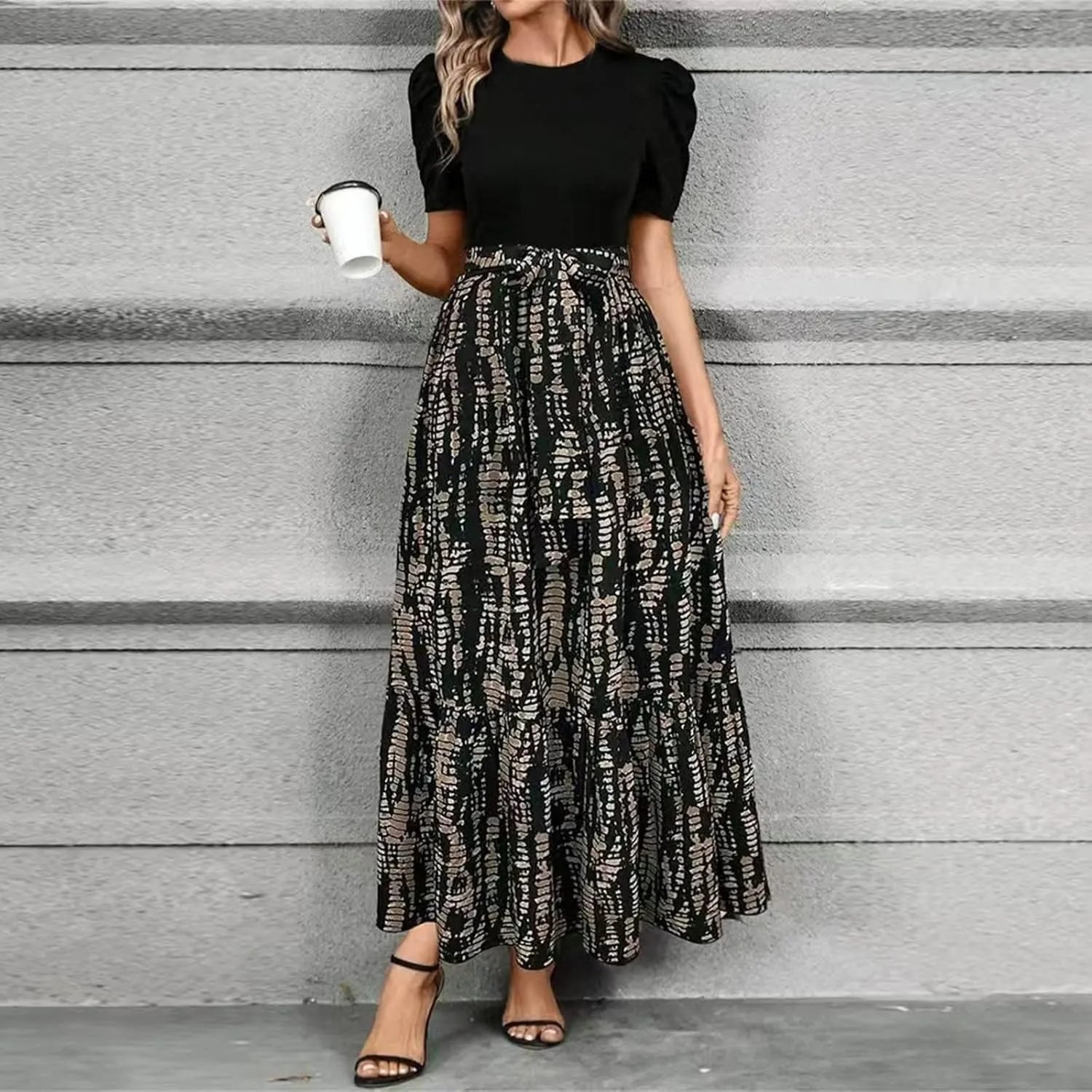 Wedding Guest Dresses for Women 2025 Summer Short Sleeve Floral Long Dress Cocktail Party A Line Flowy Maxi Skirts