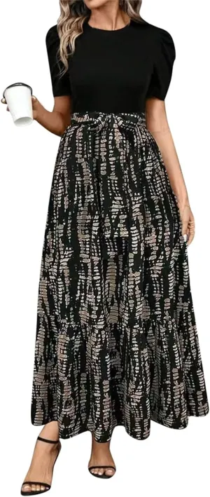 Wedding Guest Dresses for Women 2025 Summer Short Sleeve Floral Long Dress Cocktail Party A Line Flowy Maxi Skirts