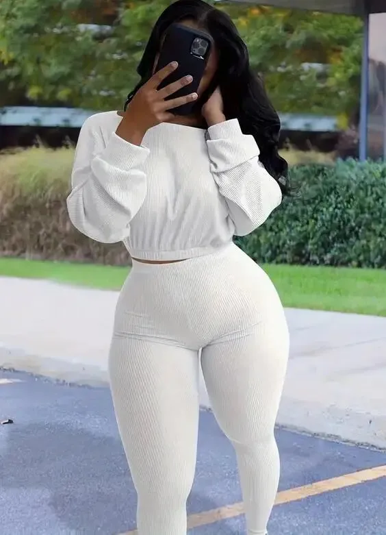 Winter Solid Lucky Label Letter Embroidery Two Piece Sets Women Sweatshirt Leggings Casual Sporty Tracksuits Female