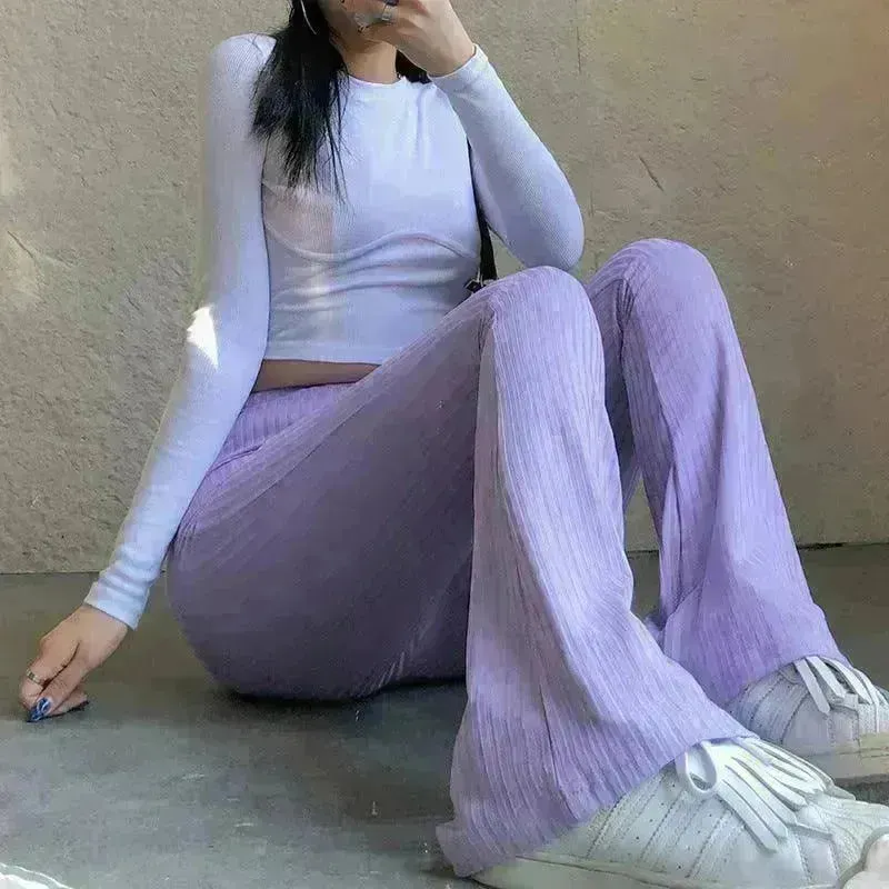Women's Fashion Solid Color Tight-fitting High-waist Micro-cut Stretch Casual High rise Wide Leg Pant Trousers
