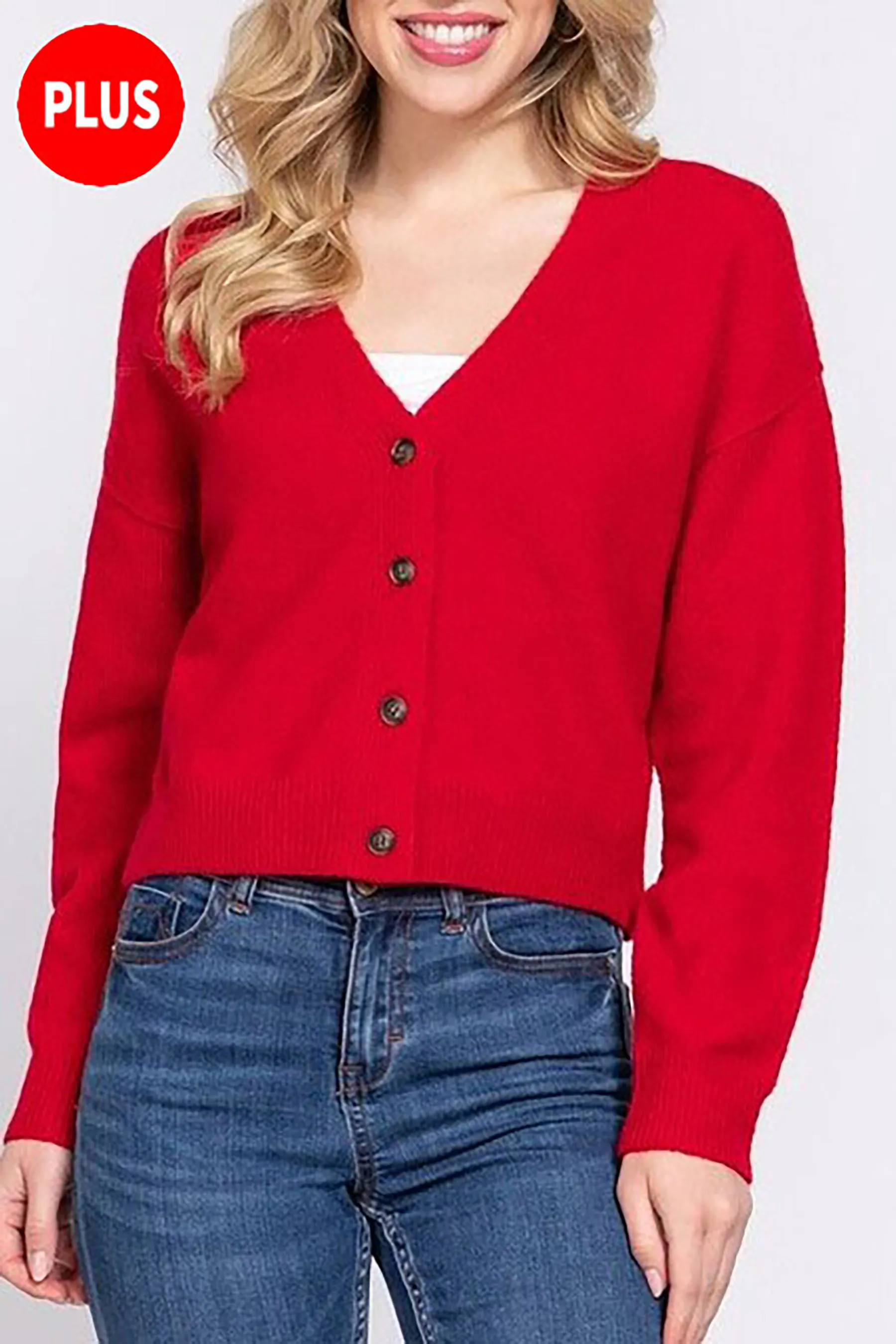 Women's Plus Size Long Sleeve V-neck Button Down Cardigan
