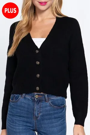 Women's Plus Size Long Sleeve V-neck Button Down Cardigan