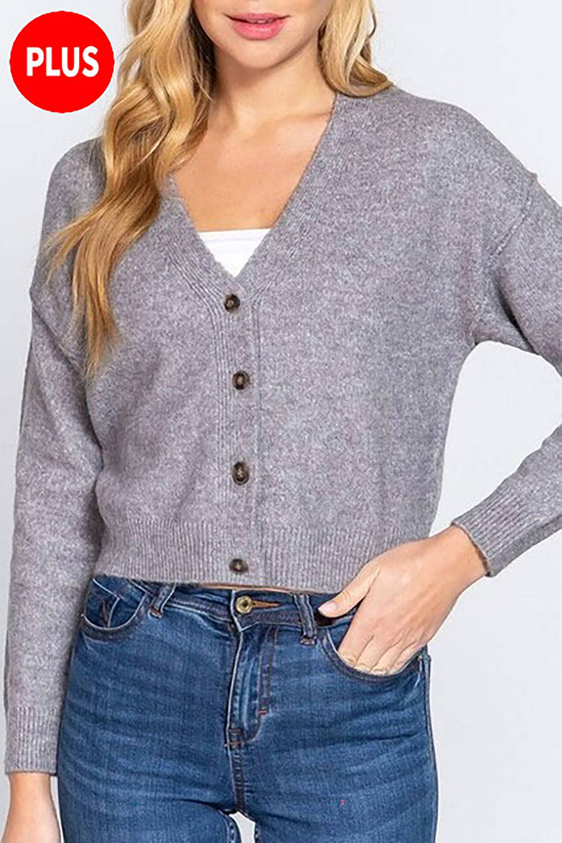 Women's Plus Size Long Sleeve V-neck Button Down Cardigan