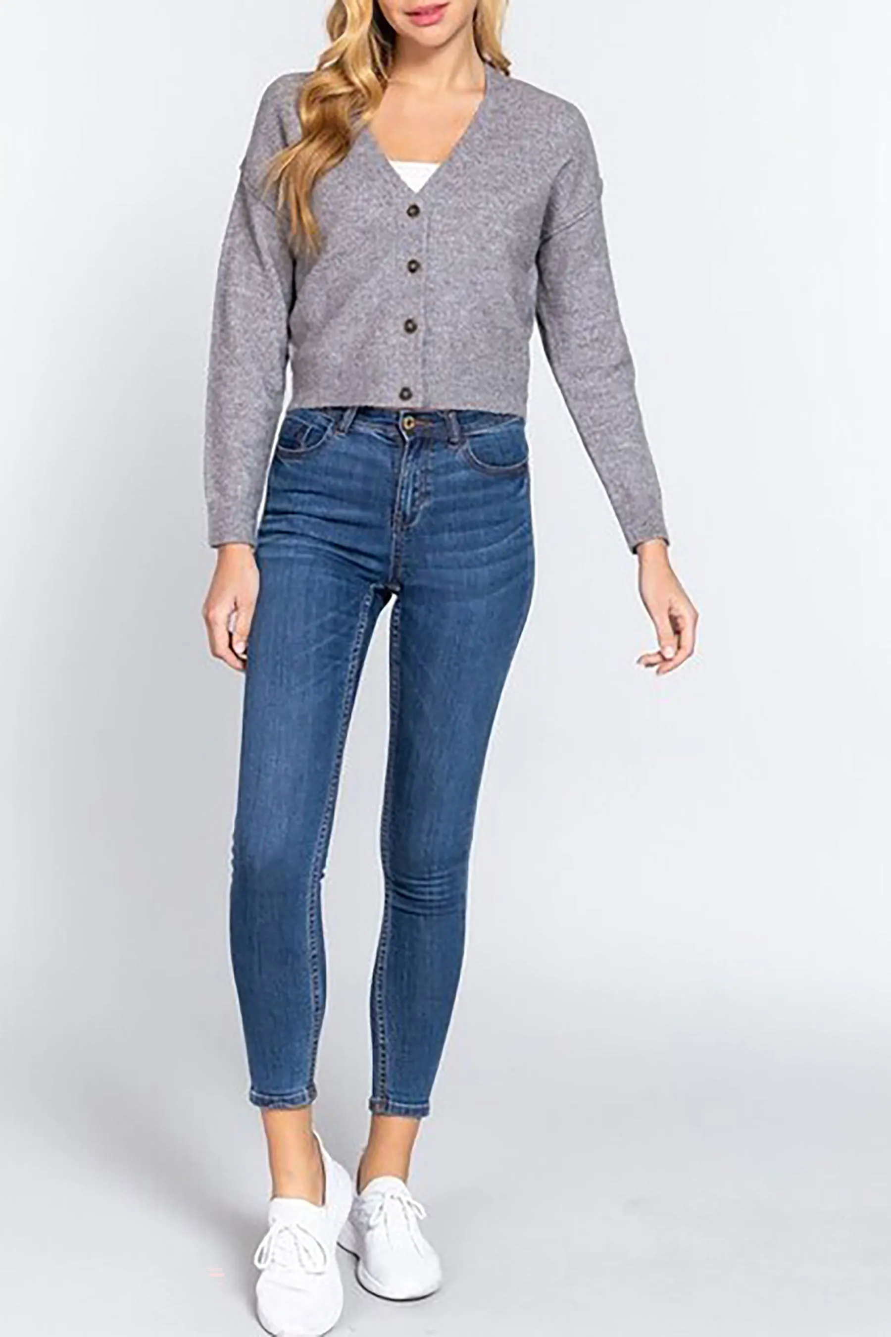 Women's Plus Size Long Sleeve V-neck Button Down Cardigan