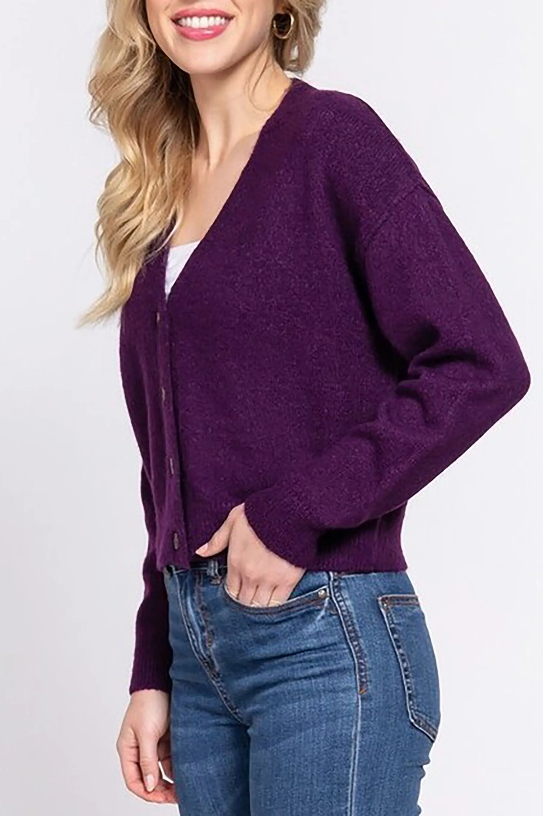 Women's Plus Size Long Sleeve V-neck Button Down Cardigan