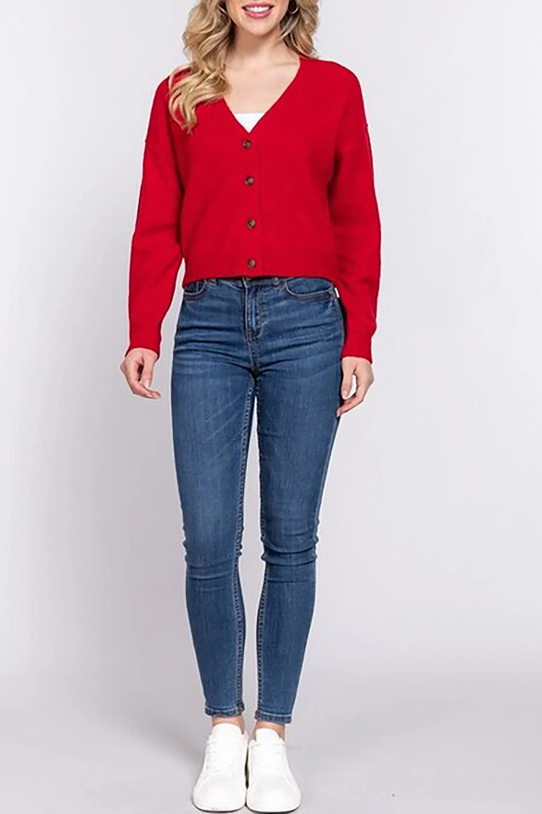 Women's Plus Size Long Sleeve V-neck Button Down Cardigan