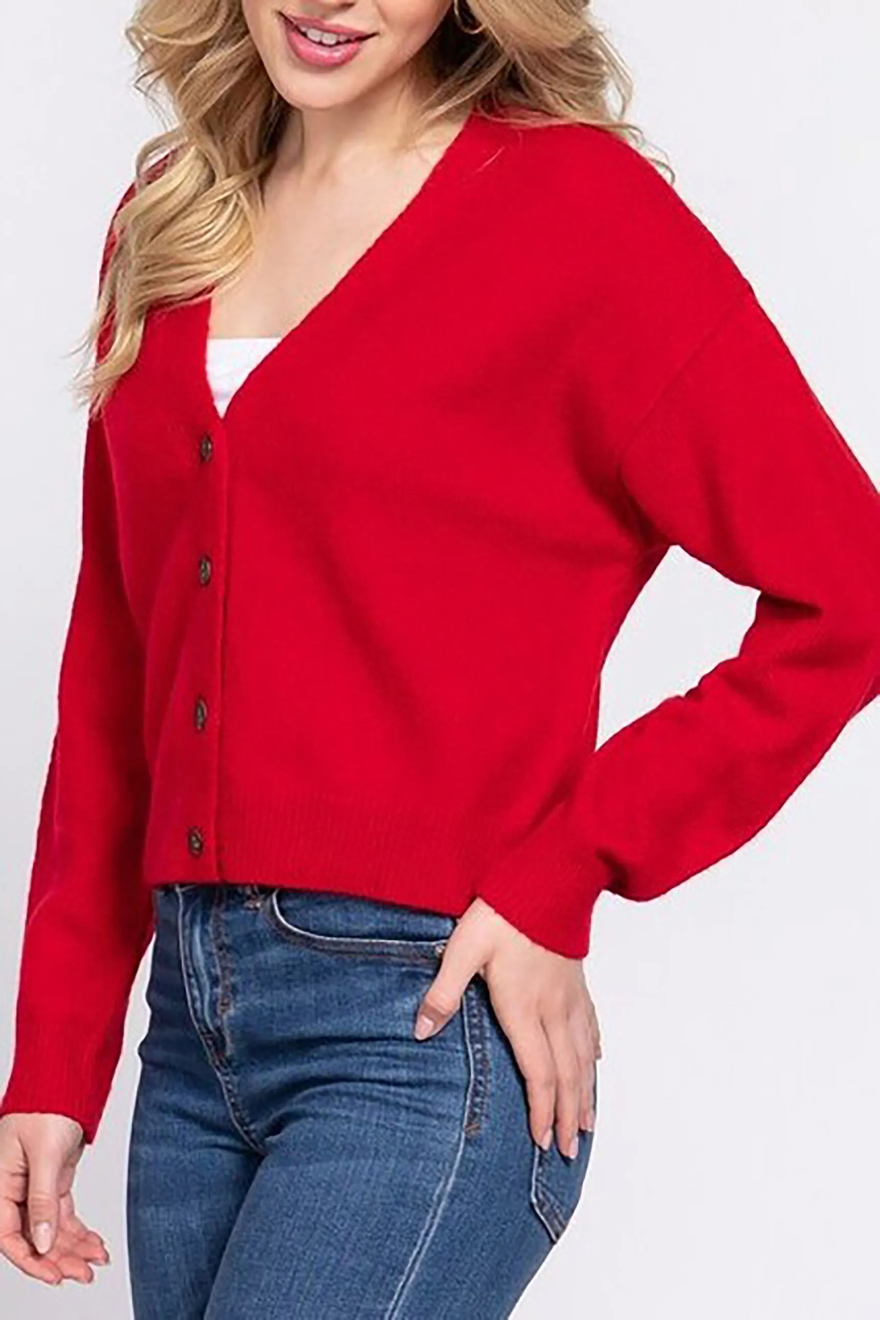Women's Plus Size Long Sleeve V-neck Button Down Cardigan