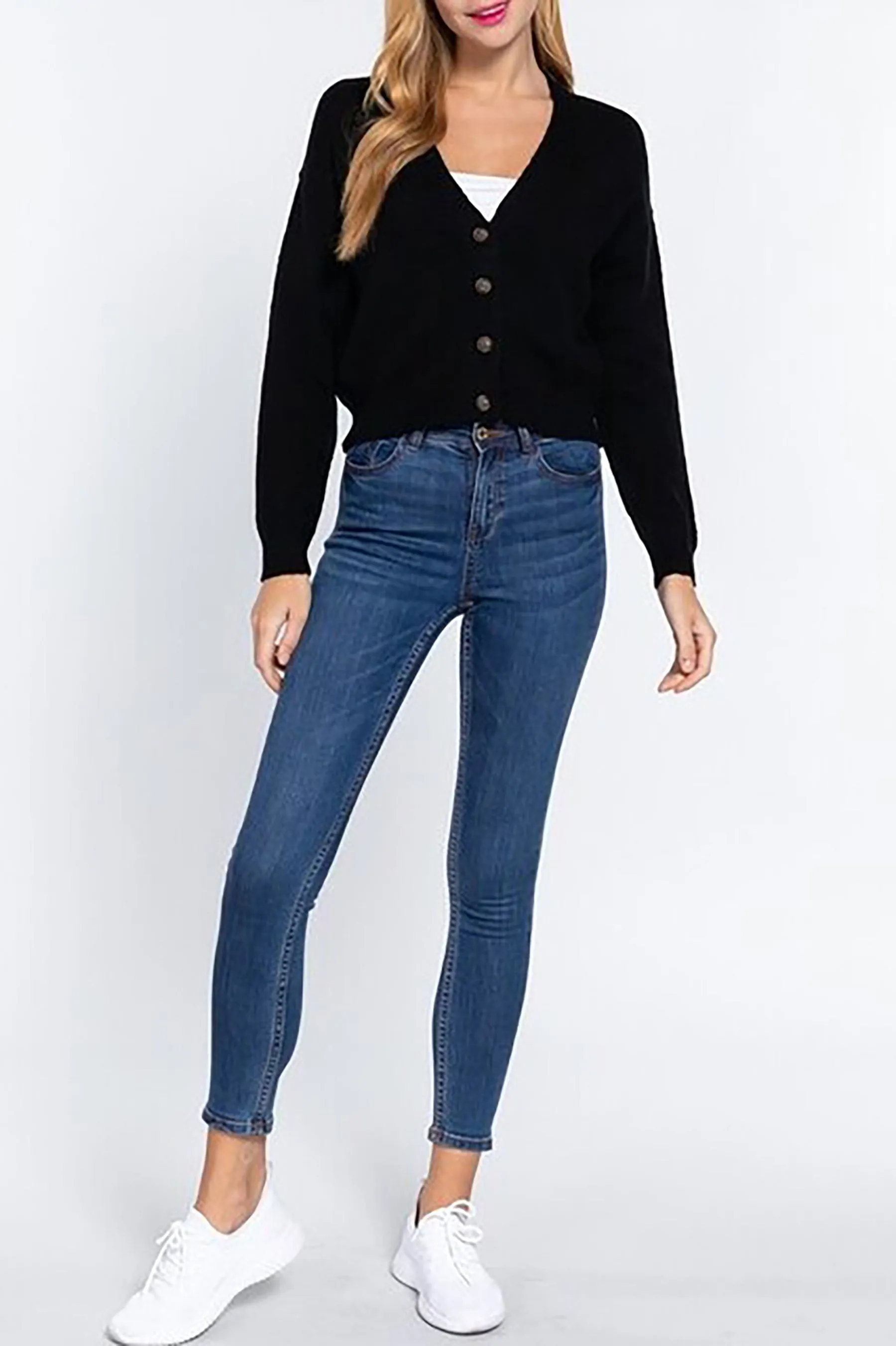 Women's Plus Size Long Sleeve V-neck Button Down Cardigan