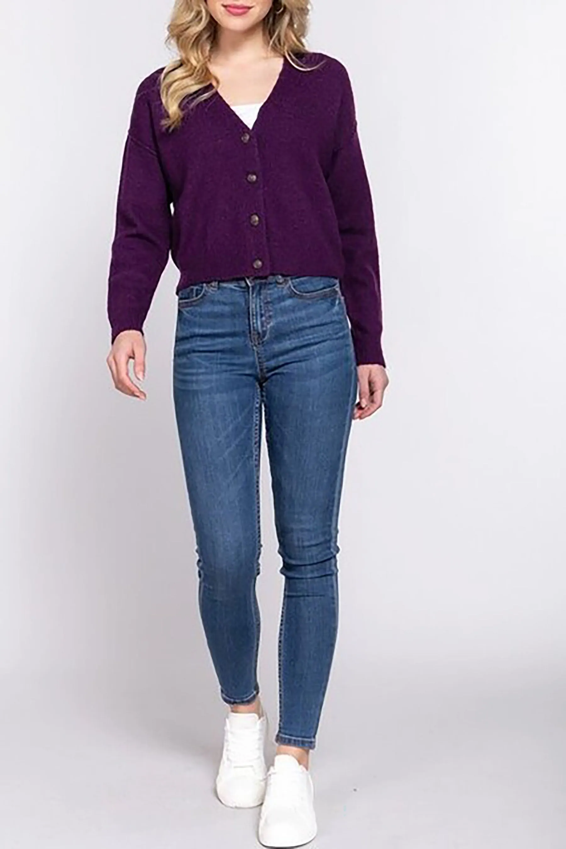 Women's Plus Size Long Sleeve V-neck Button Down Cardigan