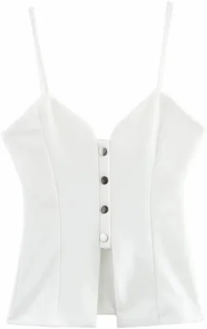 Womens Solid Backless Sleeveless Camisole V-Neck Casual Tube Short Tops