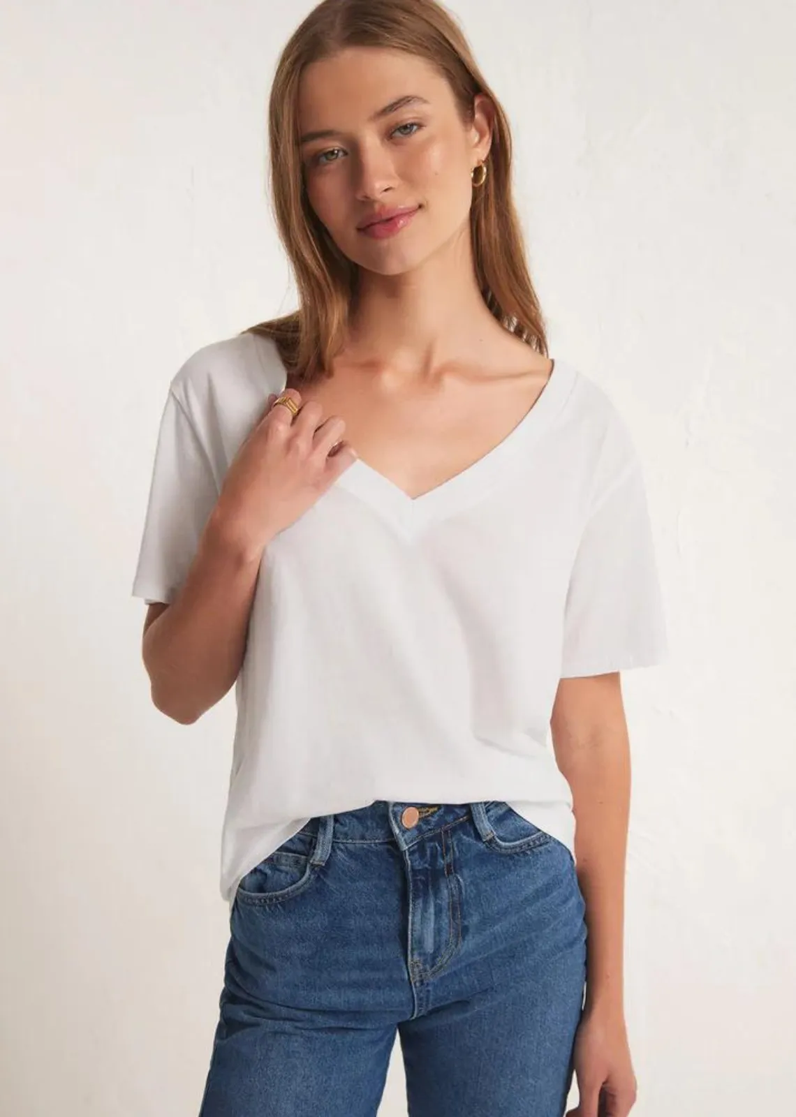 Z Supply Girlfriend V- Neck Tee-White